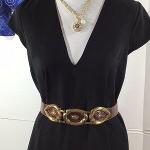 Brighton Gold and Brown croc embossed Statement Belt M vintage